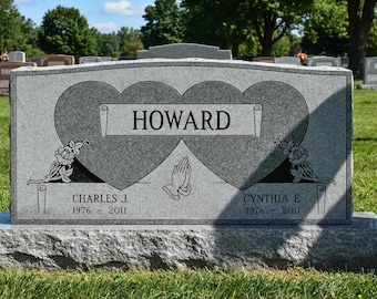 Gray Granite Companion Cemetery Headstone: Custom Double Monument