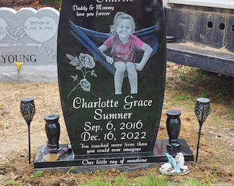 Custom Black Granite Heart Headstone, Cemetery Grave Marker