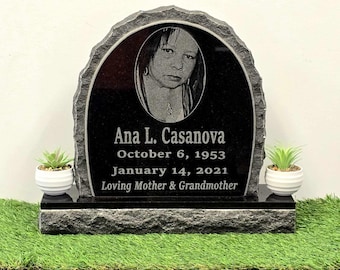 Personalized Mini Black Granite Headstone: Custom Laser Engraved Grave Marker