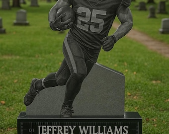 Life Sized Custom Headstone Cemetery Grave Marker Memorial Stones, Black Granite, Full Portrait Etchings