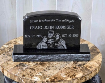 Laser Engraved Mini Upright Headstone | Custom Grave Marker | Jet Black Headstone | Affordable Headstone | Memorial Stone