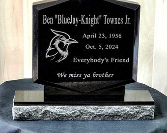 Personalized Laser Engraved Diamond Upright Black Granite Headstone | Cemetery Grave Marker | Pet Memorial Stone