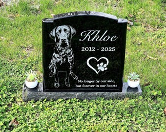 Custom Headstone Cemetery Grave Marker in Premium Black Granite and Bahama Blue Granite, Footstone, Garden Memorial Stone