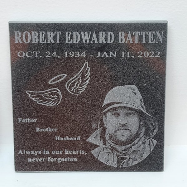 Laser Engraved Grave Marker | Black Granite Headstone