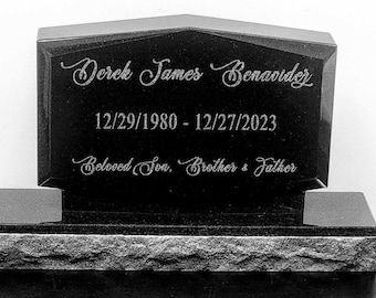 Personalized Laser Engraved Diamond Upright Black Granite Headstone | Cemetery Grave Marker | Personalized Custom Tombstone | 16x10"