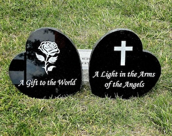 Engraved Black Granite Heart Memorial Stone for Loved Ones: Pet Garden Grave Marker, Footstone