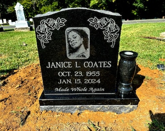 Black Granite Cemetery Headstone: Laser Engraved Memorial Grave Marker
