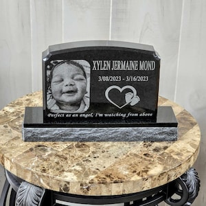 Personalized Laser Engraved Upright Black Granite Headstone | Cemetery Grave Marker | Personalized Custom Tombstone | Infant Memorial Stone