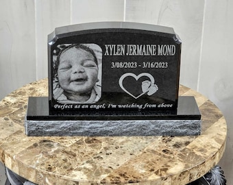 Personalized Laser Engraved Upright Black Granite Headstone | Cemetery Grave Marker | Personalized Custom Tombstone | Infant Memorial Stone