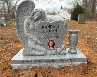 Sculpted Granite Angel Memorial Headstone: Heart-Shaped Grave Marker