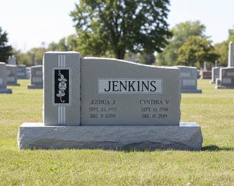 Gray Granite Companion Cemetery Headstone for Grave: Custom Double Monument 41" Top 54" Base