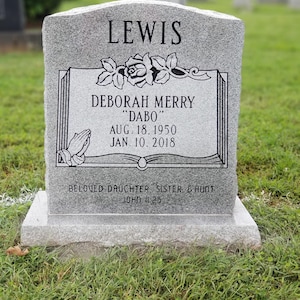 Premium Gray Granite Single Upright Headstone Grave Marker, Cemetery Gravestone Monument, add an Optional Vase and Porcelain Photo