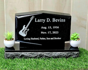 Personalized Laser Engraved Mini Upright Black Granite Headstone | Cemetery Grave Marker | Footstone | Garden Stone | Pet Memorial Stone
