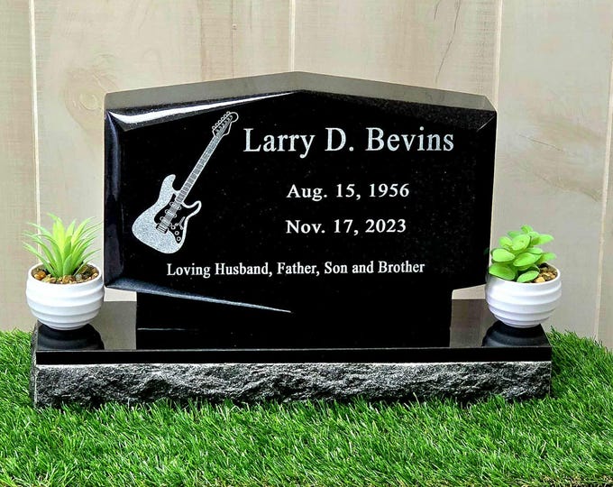 Featured listing image: Personalized Laser Engraved Mini Upright Black Granite Headstone | Cemetery Grave Marker | Footstone | Garden Stone | Pet Memorial Stone