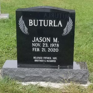 Premium Black Granite Single Upright Cemetery Headstone Grave Marker, Memorial Stone with Etched Portrait
