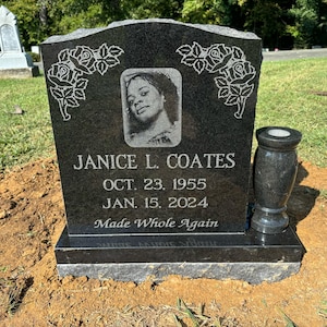 EconoMonument™ Cemetery Headstone Memorial, Grave Marker Monument, Black Granite Laser Engraved Tombstone, Footstone, Garden Site Marker