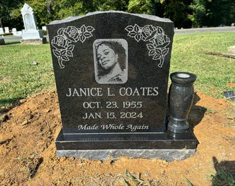 EconoMonument™ Cemetery Headstone Memorial, Grave Marker Monument, Black Granite Laser Engraved Tombstone, Footstone, Garden Site Marker