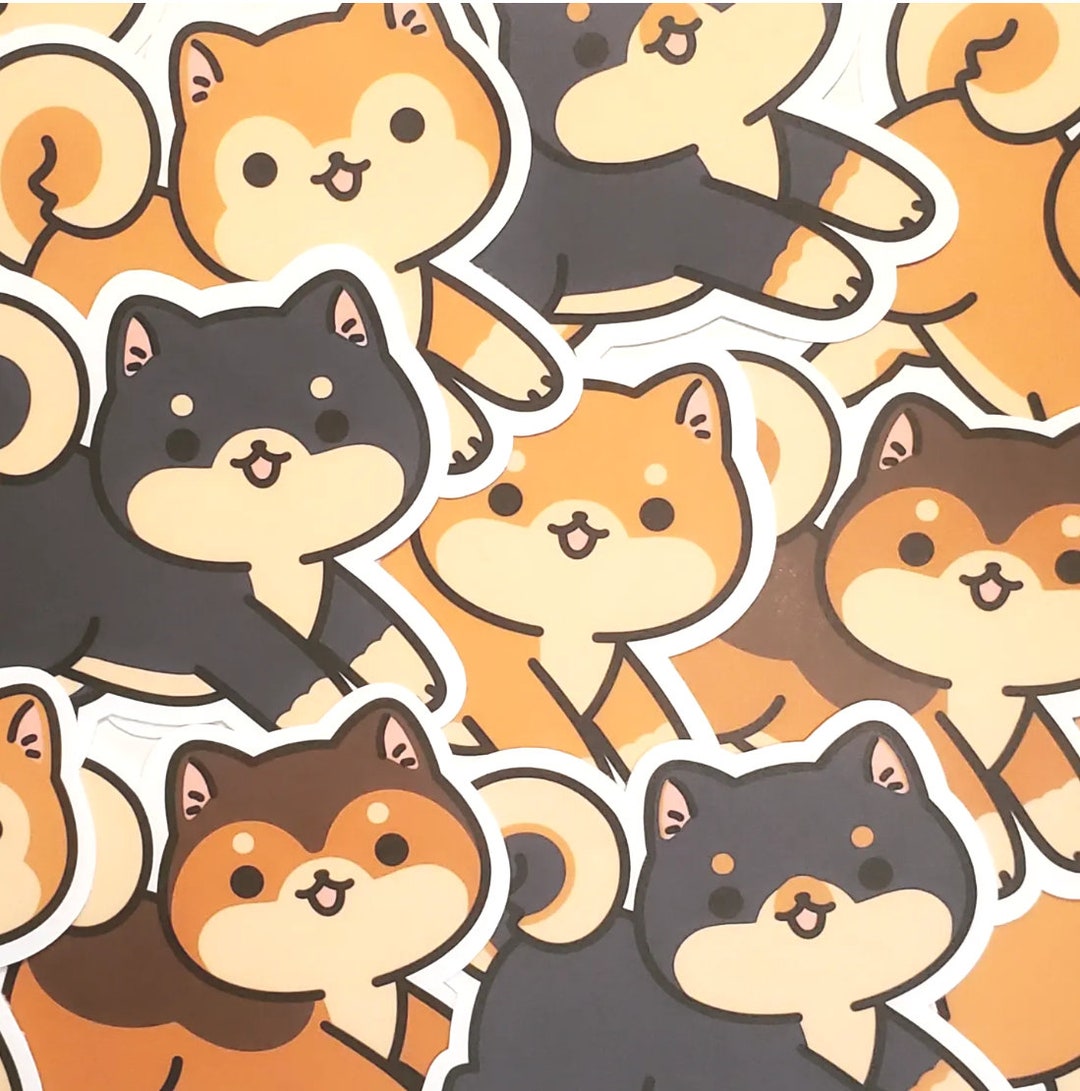3 Inch Long Kawaii Shiba Inu Vinyl Laptop Sticker Decal in Red, Black ...