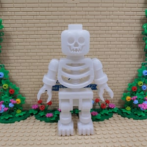 Standing Skeleton Minifig Display Piece 3D Printed Multiple Color Options Available including Glow in the Dark Perfect for Halloween