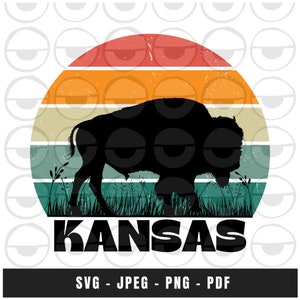 Kansas svg - Prairie - Buffalo - Coucher de soleil - carte postale svg - affiche svg - laser svg - tshirt svg - autocollant svg - laser svg - vinyle svg