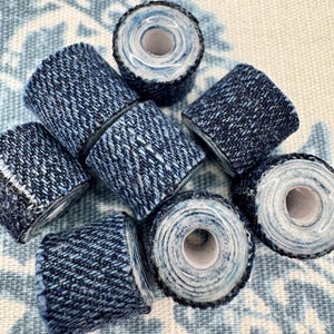 Chunky Upcycled Denim Fabric Beads with Choice of Hole Size: 2mm, 3mm, 4mm, 5mm, 6mm, 7mm, 8mm For Jewelry Macrame Crafts