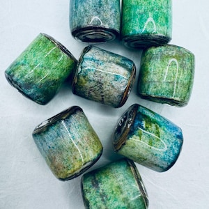 Chunky Oversized Boho Blue Green Abstract Watercolor Beads with Large 5mm Hole or Custom Hole Size for Jewelry Macrame Thick Cord Fabric