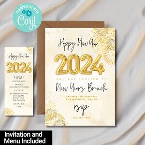 New Year&#39;s Brunch Invitation, New Year&#39;s Breakfast Invitation, New Year&#39;s Brunch Menu, New Years Brunch, 2024 Invitation, Placecards, 2024