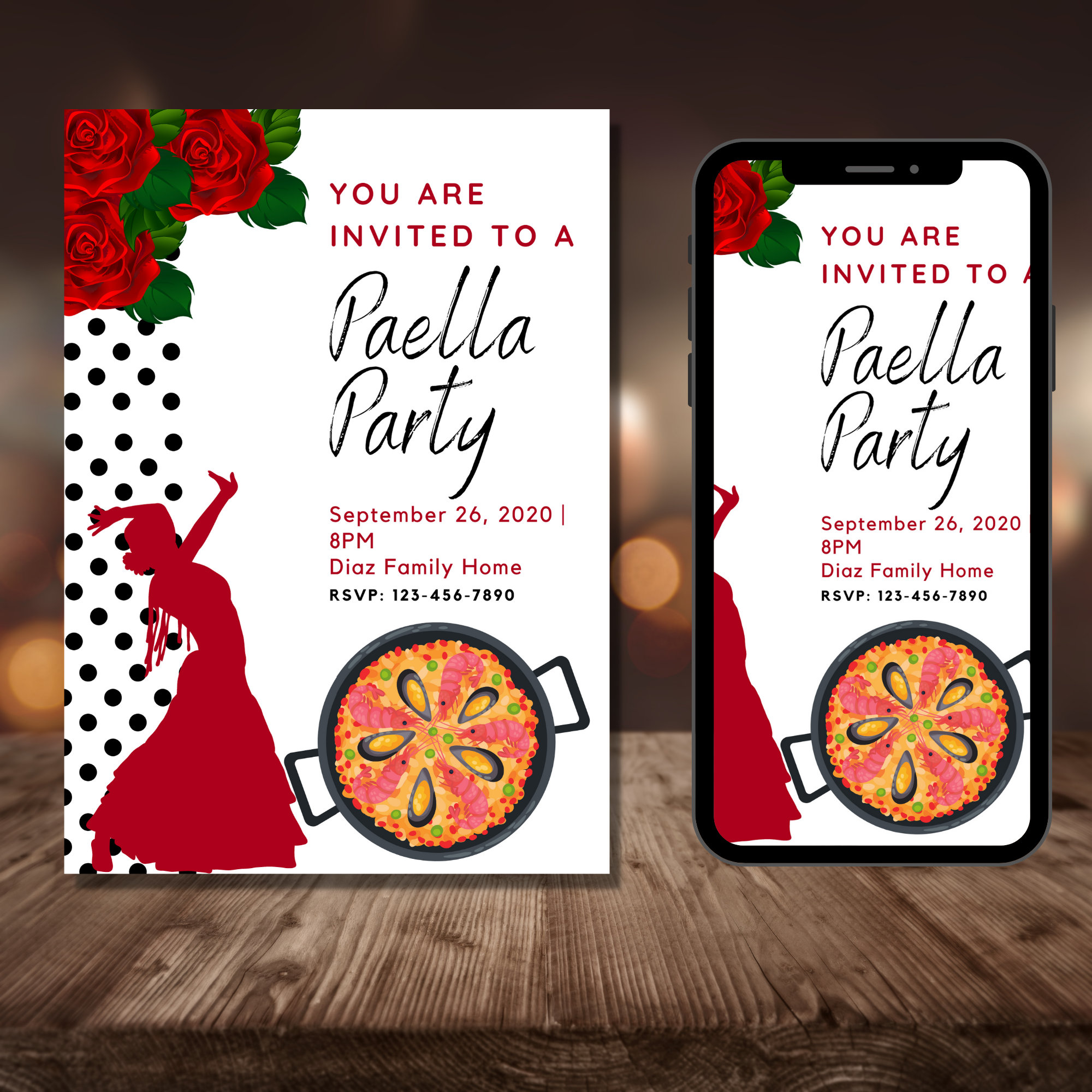 Paella Birthday Party, Paella Party Invitation, Spanish Paella Party, Sangria, Paella, Rehearsal Dinner Invitation