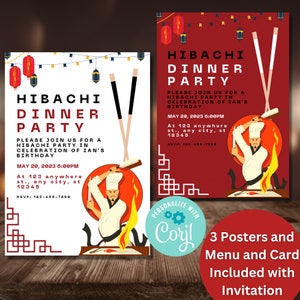 Hibachi Invitation, Hibachi Birthday, Japanese Restaurant Party, Hibachi Party, Hibachi Menu, Hibachi Dinner Invitation, Digital Download