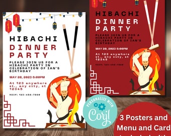 Hibachi Invitation, Hibachi Birthday, Japanese Restaurant Party, Hibachi Party, Hibachi Menu, Hibachi Dinner Invitation, Digital Download
