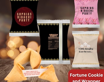 Fortune Cookies, Hibachi Party, Sushi Party, Personalized Fortune Cookie Wrapper, Custom fortune cookie, Birthday Hibachi, Hibachi Cookies