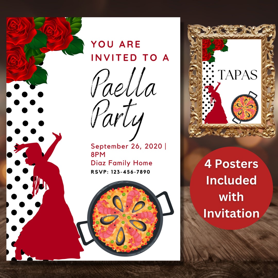 Paella Birthday Party, Paella Party Invitation, Spanish Paella Party