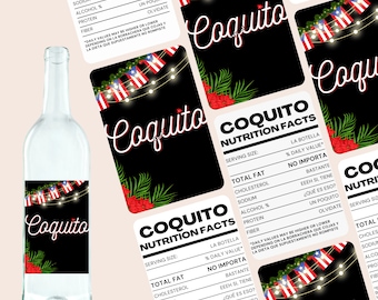 Coquito Labels, Holiday Gifts, Homemade Coquito Gifts, Coquito Drink Bottle Label with Puerto Rico Flag Instant Digital Download- You Print