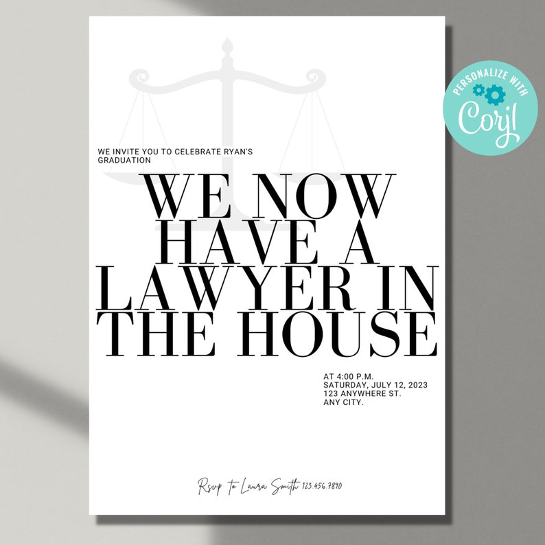 Law School Graduation Invitation, Lawyer Graduation Invitation, Law School Invitation, Law