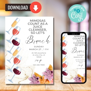 Brunch invite, let&#39;s brunch invitation, birthday brunch invitation, cocktails invitation, girls brunch invite, brunch, instant download