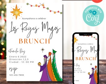 Three Kings Day Invitation, Dia de los Reyes Invitation, Tres Reyes Magos Menu, Brunch Three Kings Day, Spanish Holiday Puerto Rican
