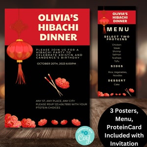 Convite Hibachi, Aniversário Hibachi, Festa em Restaurante Japonês, Festa Teppanyaki, Menu Hibachi, Convite para Jantar Hibachi, Download Digital