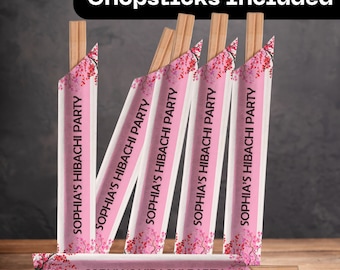 Personalized Chopsticks, Personalized Hibachi Chopsticks Sleeve, Cherry Blossom Theme, Hibachi Party, Hibachi Dinner Chopsticks, Chopsticks