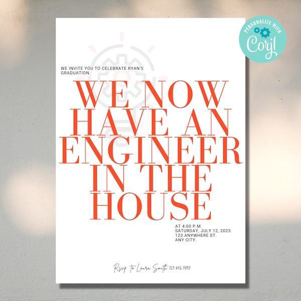 Engineer School Graduation Invitation, Engineer Graduation Invitation,  Engineer School Invitation, Engineering, Engineer School Party