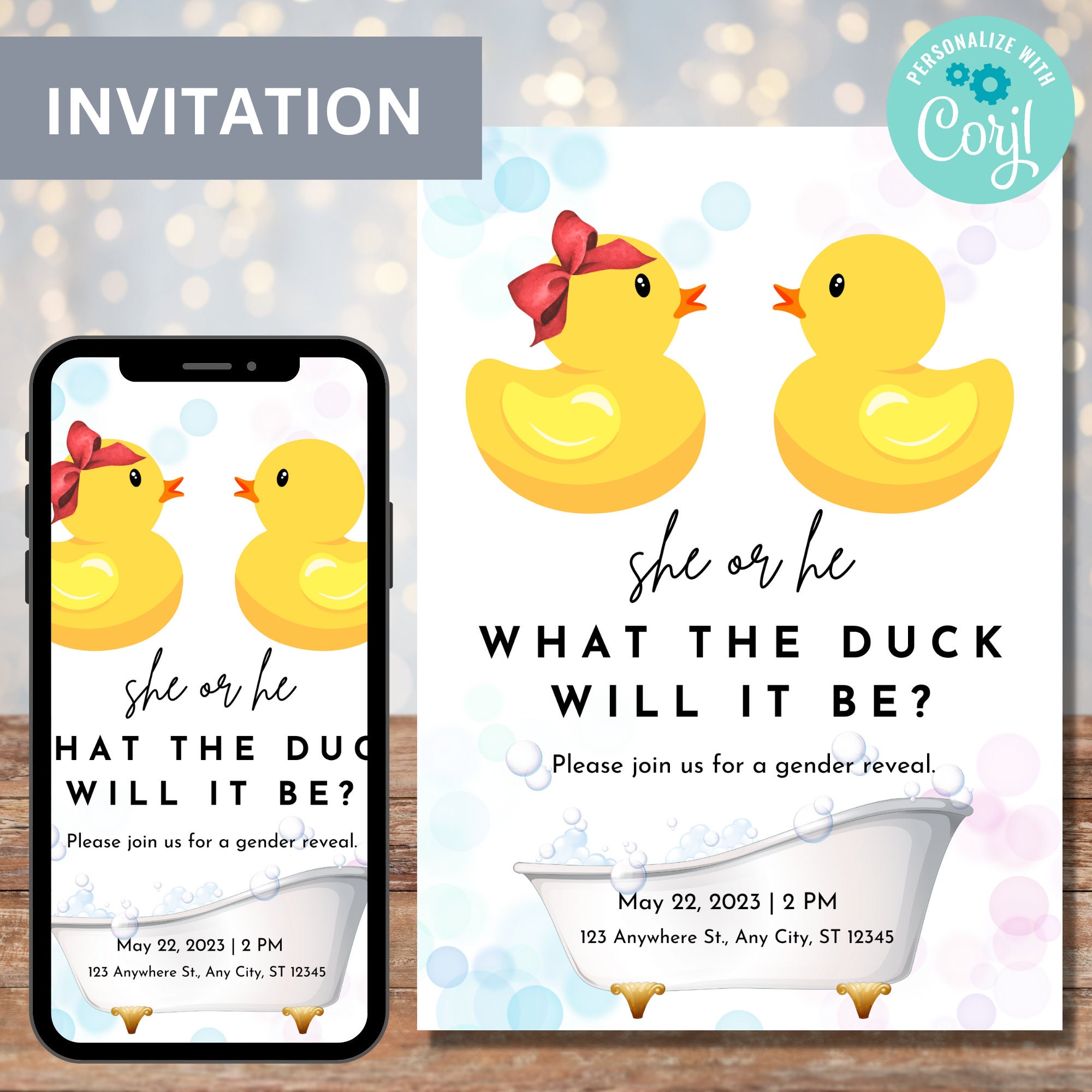 Gender Reveal Invitation Rubber Duck Gender Reveal Etsy