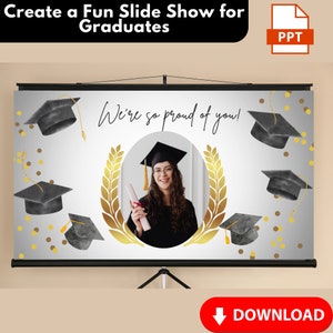 Graduation PPT, Graduation Slideshow, Graduation Party Celebration, Graduation event, Graduation Slides, PPT, Editable, Instant Download