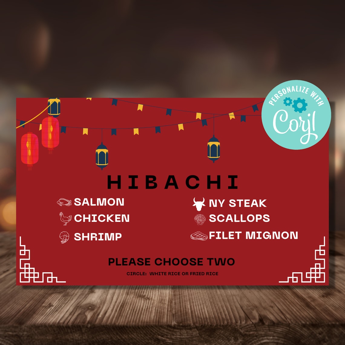 Hibachi Menu Hibachi Protein Choices Hibachi Choice Card Etsy