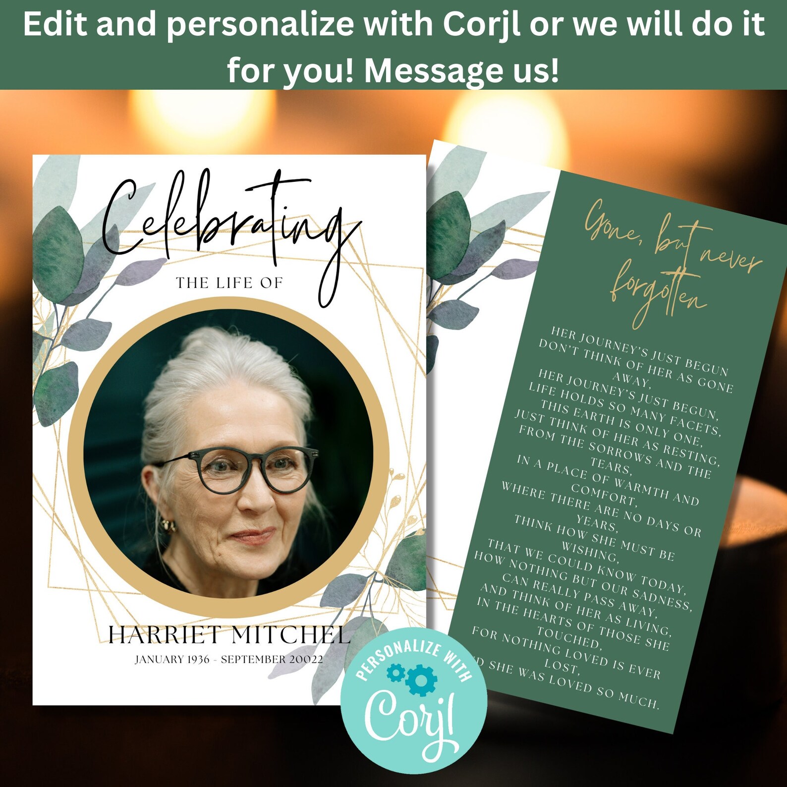 Editable Funeral Prayer Card Template Printable Memorial Etsy