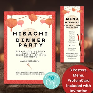 Invitación de Hibachi, cumpleaños de Hibachi, fiesta de restaurante japonés, fiesta de Hibachi, menú de Hibachi, invitación de cena de Hibachi, descarga digital