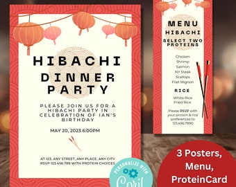 Hibachi Invitation, Hibachi Birthday, Japanese Restaurant Party, Hibachi Party, Hibachi Menu, Hibachi Dinner Invitation, Digital Download