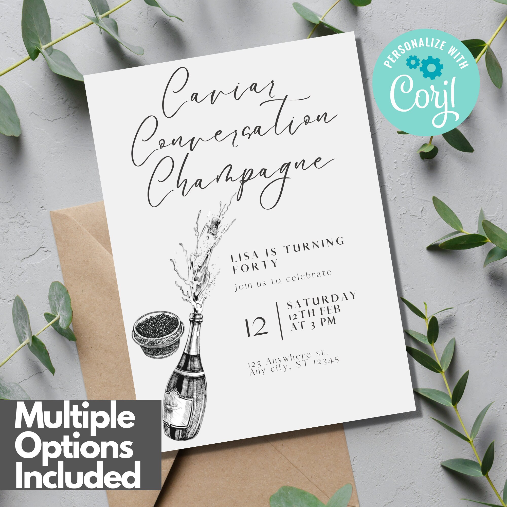 Caviar and Conversation Invitation, Champagne and Conversation Invitation, Girls Night Invitation, Cocktails and Dinner Invitation, editable