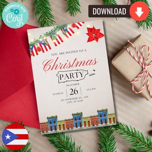 Puerto Rico Christmas Invitation, Puerto Rico Christmas Eve Invitation, Feliz Navidad, Puerto Rico Invitation, Puerto Rico Menu, Digital
