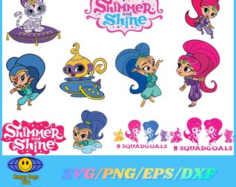 Shimmer and Shine Bundle SVG, vector de brillo y brillo, silueta de brillo brillante, cumpleaños de brillo brillante, máquina cricut, archivo de corte de brillo, dxf