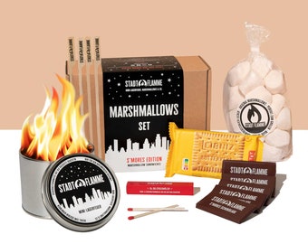 Marshmallows Set | Mini-Lagerfeuer Geschenkset mit Marshmallows | Perfekt als Geschenk | Feuerschale | Ideal zum Camping | Lagerfeuer To Go