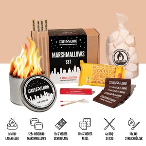 Marshmallows Set | Mini-Lagerfeuer Geschenkset mit Marshmallows | Perfekt als Geschenk | Feuerschale | Ideal zum Camping | Lagerfeuer To Go